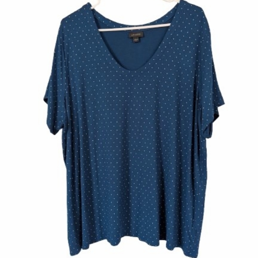 J.Jill Blue V-neck Polka Dot Short Sleeve Tee 2X